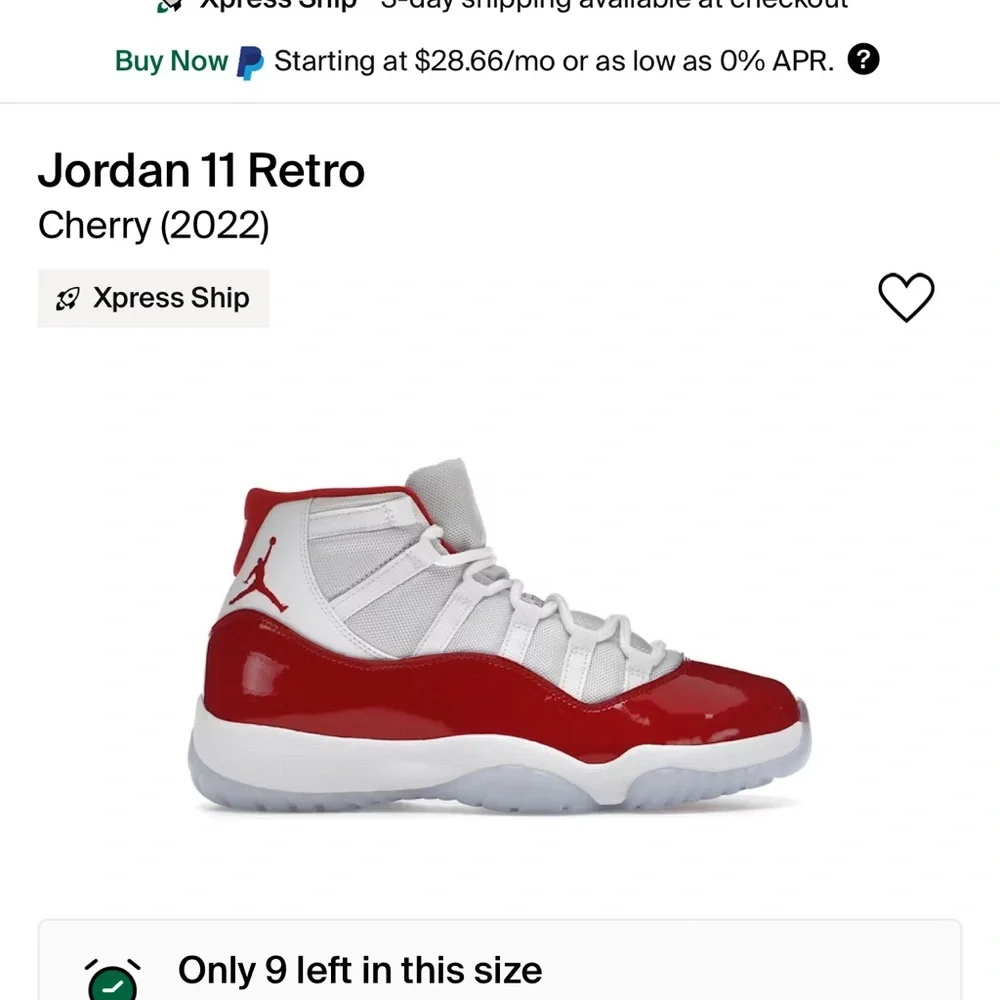 EUC Men’s Air Jordan 11 Retro Cherry (22) White Varsity Red Blanc 7.5M with Box